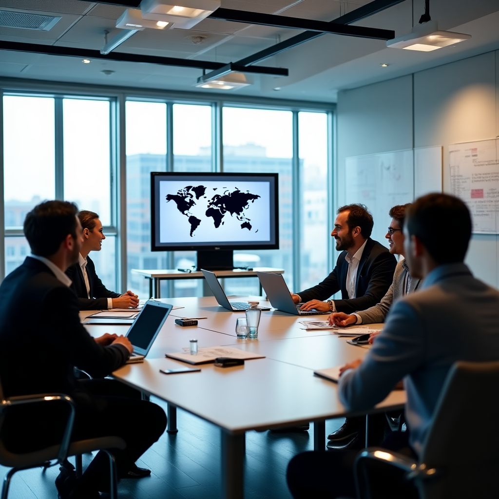 Equipo de consultores en reunión estratégica